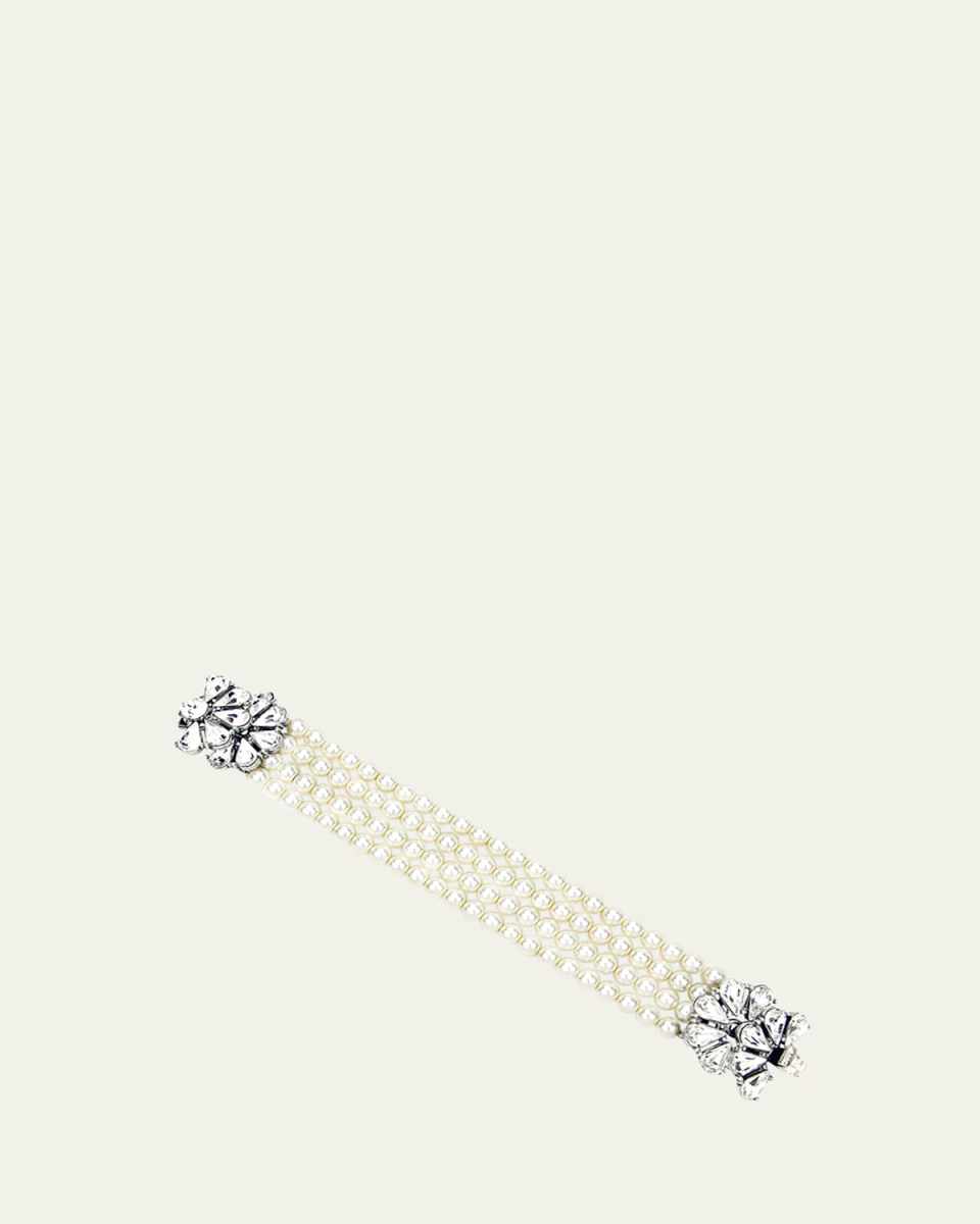 Four-Row Pearly Beaded Fan-Motif Bracelet